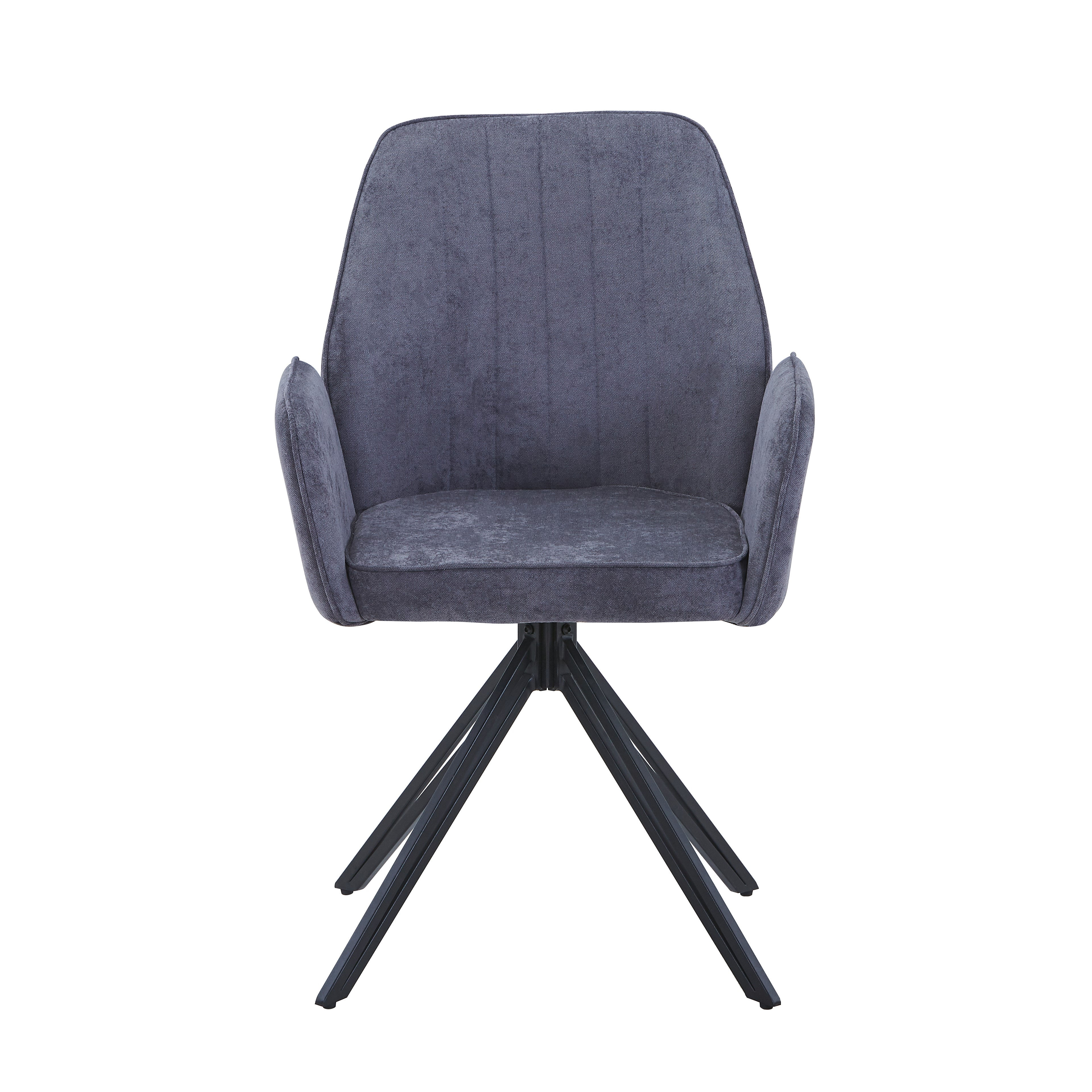 swivel dining armchair, grey fabric with black metal legs (pair) 