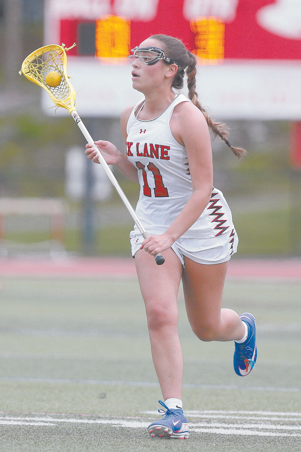 Dylan New controls at midfield, she recorded her 100th career point in win over Somers.