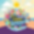 Colorful illustration of U.S. city landmarks, beach, sun, and clouds. Text: "U.S. Cities Summer." Mood: Cheerful and vibrant.