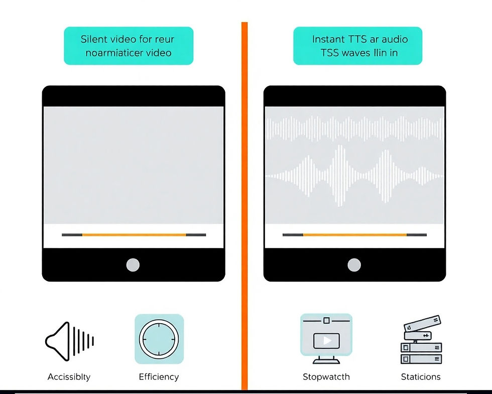 Split screen showing two tablets; left has a blank screen, right shows audio waves. Text reads "Sobtttert, video fort is nannilation."