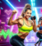 Two women in neon sportswear work out energetically with weights. Neon gym background. Text: "CALLIE CARE' BURN HHILIT!!"