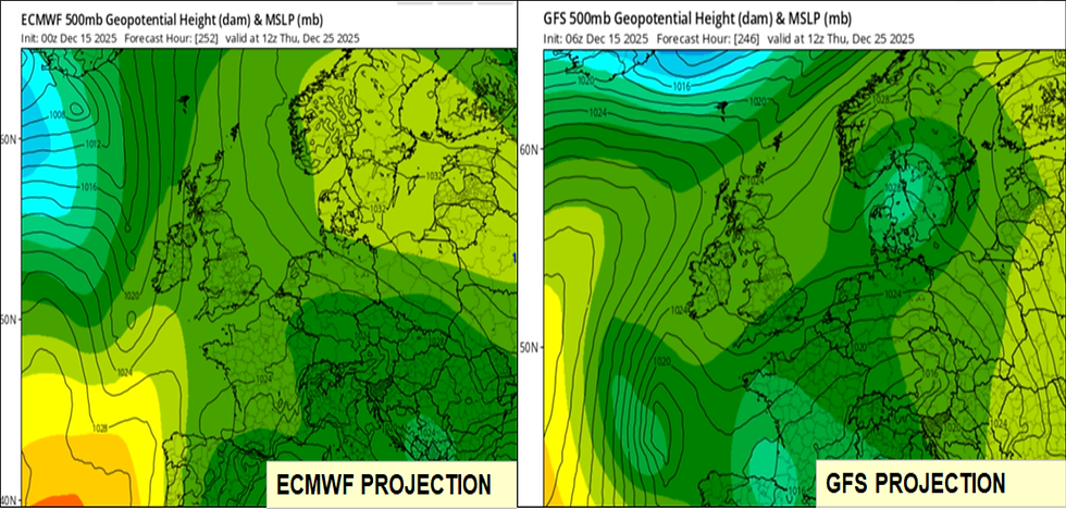 ECMWF & GFS Projections for 12:00pm December 25th, 2025