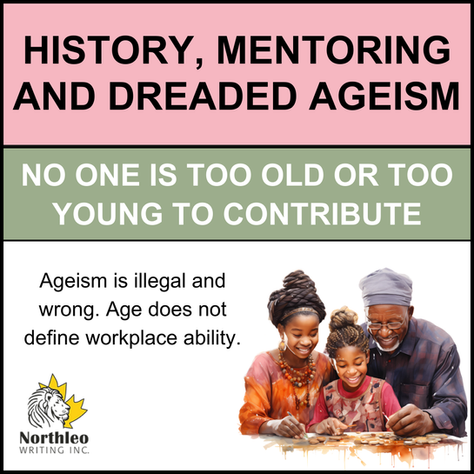 Title card for ageism blog post showing different generations working together