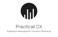 An image of the Practical CX, LLC logo. It is a simple logo of a black circle with white vertical bars on a white background