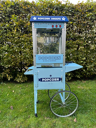 Blaue Popcornmaschine mit Wagen