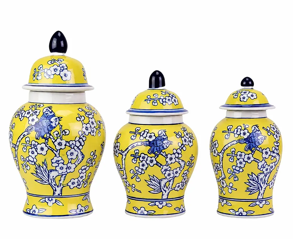 Thumbnail: Set of 3 Yellow & Blue Floral Food Safe Jars
