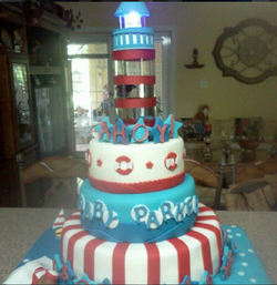 Lighthouse Baby Shower Cake with Betta Fish as Topper