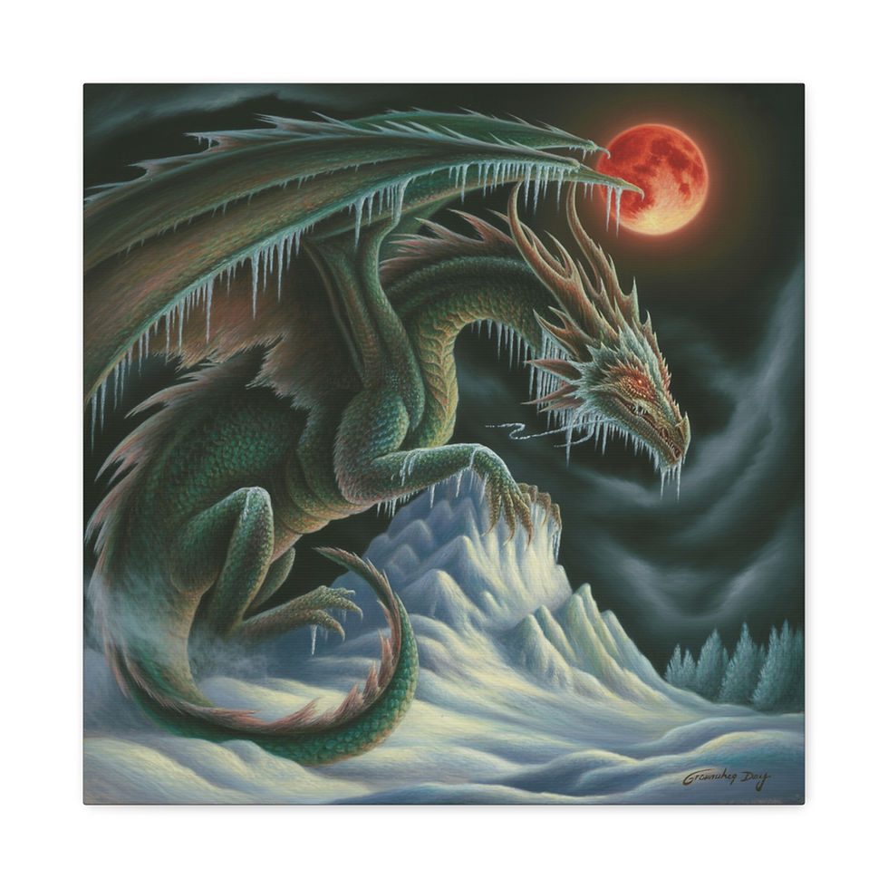Thumbnail: Icy Dragon Canvas Art — Fantasy Dragon Wall Decor (Blood Moon)