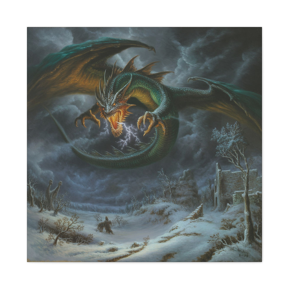 Thumbnail: Dragon Storm Matte Canvas Wall Art — Fantasy Dragon Battle Scene