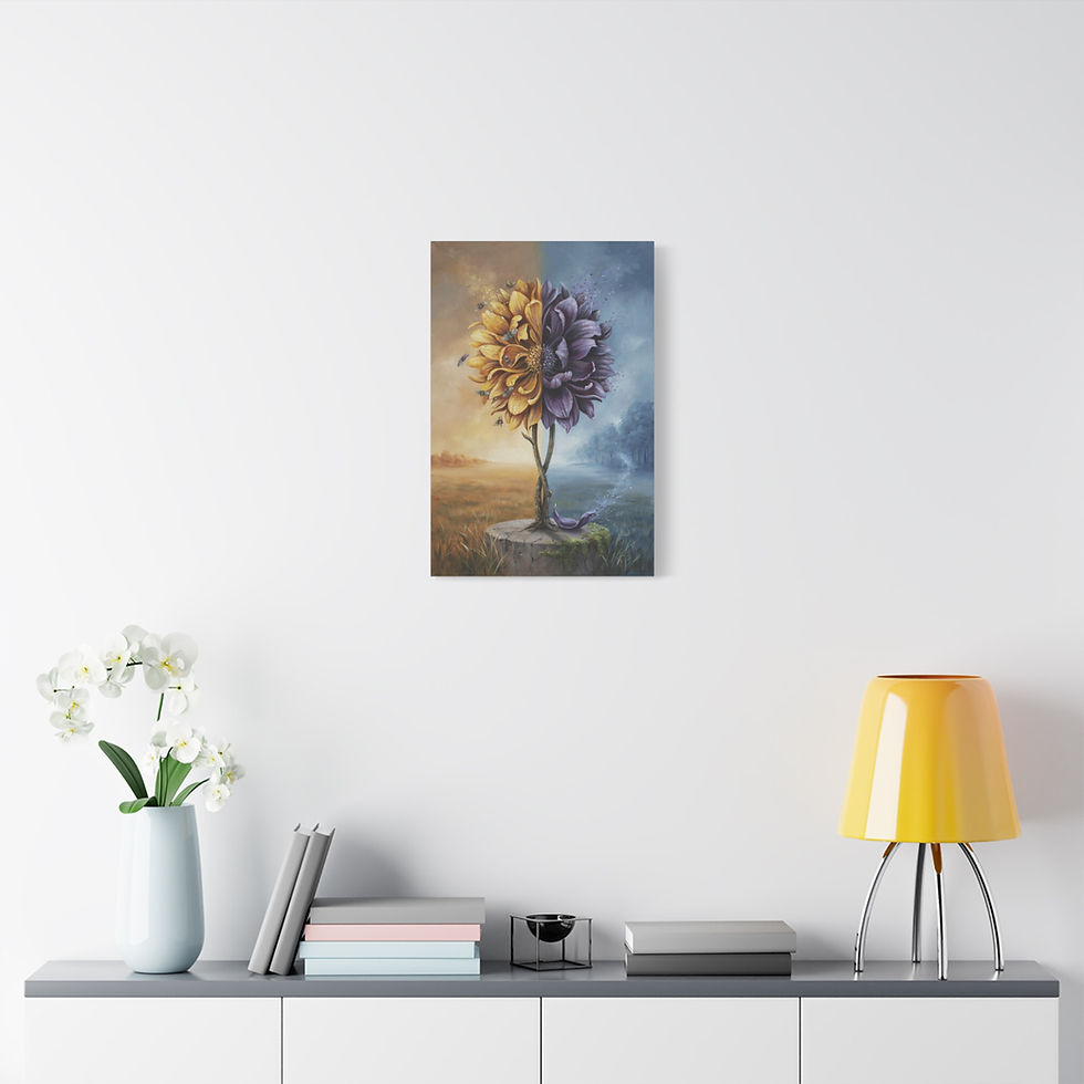 Thumbnail: Dual Season Flower Canvas Print — Split Sun & Moon Botanical Wall Art
