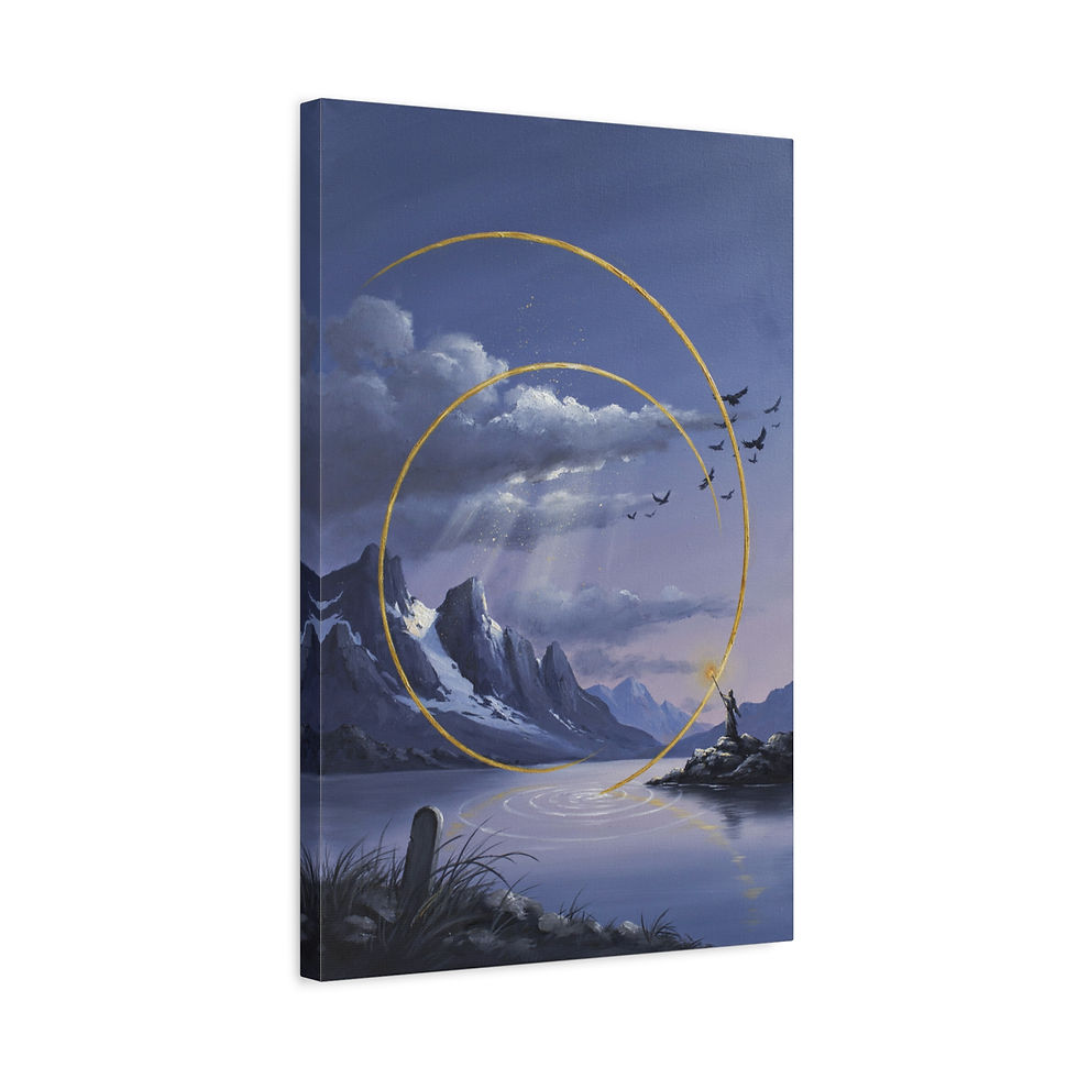 Thumbnail: Moonlit Mountain Canvas Wall Art — Golden Rings Lake Landscape