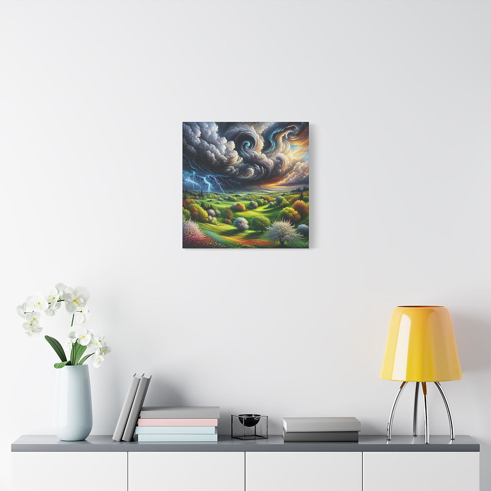 Thumbnail: Vibrant April Landscape Canvas Wall Art - Stormy Sky & Lush Fields