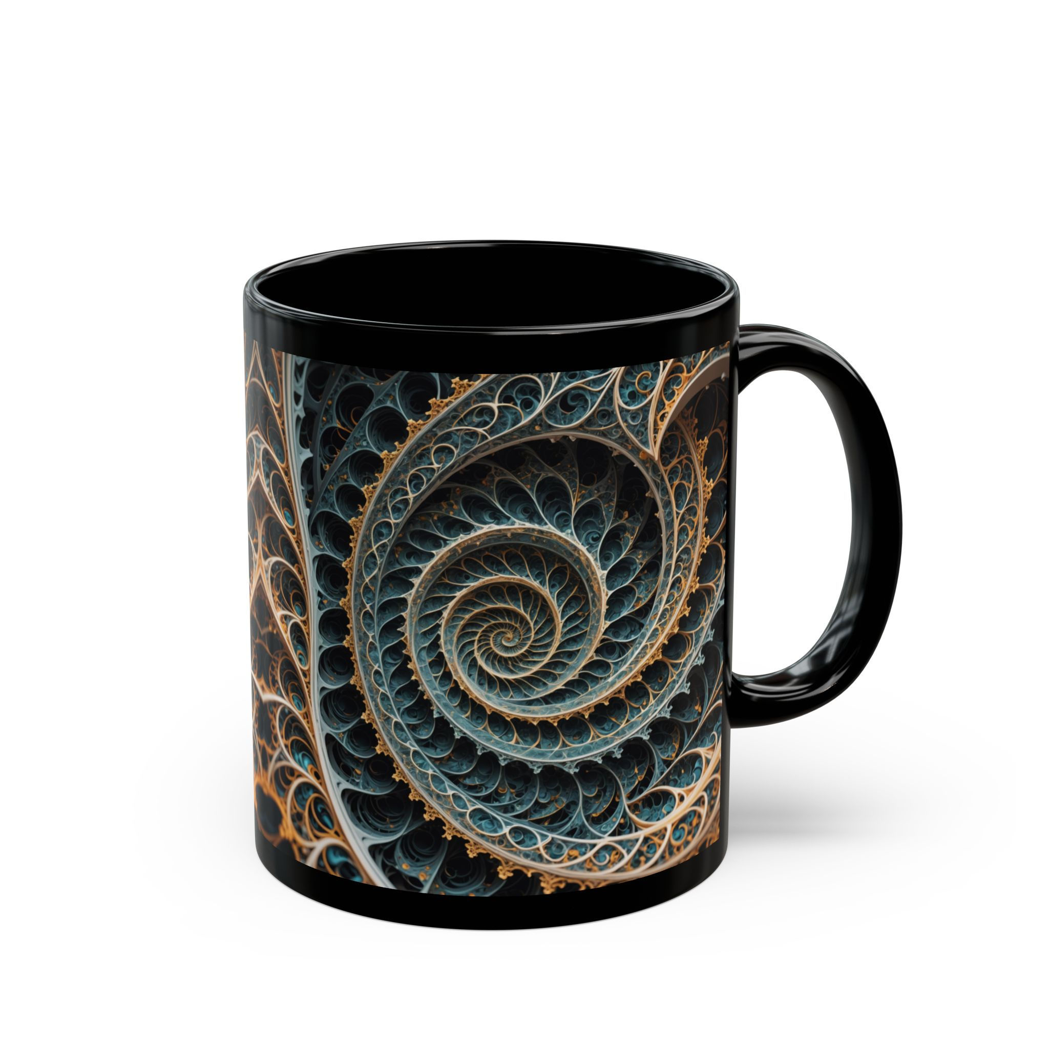 Fractal Spiral Black Mug - Ideal for Art Lovers & Coffee Enthusiasts
