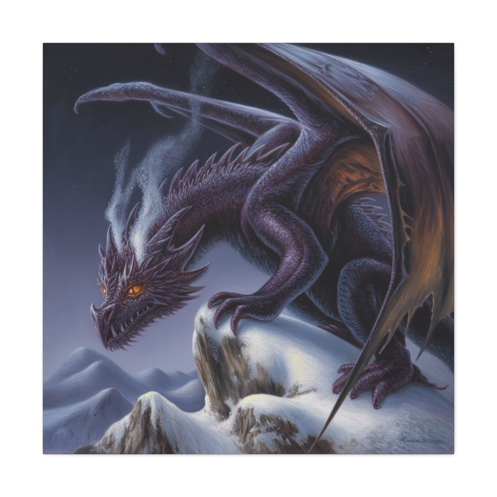 Dragon Artwork Canvas Print — Fantasy Ice Dragon Matte Stretched Wall Art