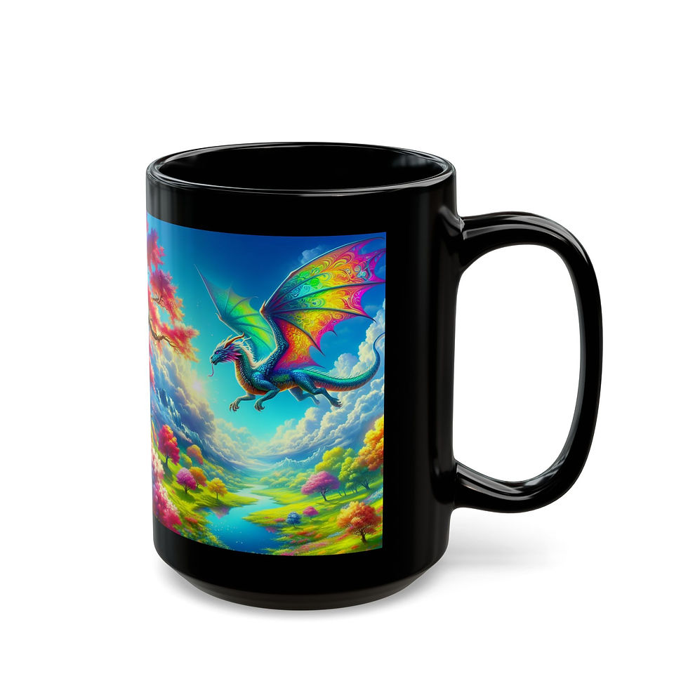 Thumbnail: May Dragon Black Mug - Colorful Dragon & Tree Design - Perfect for Gifts