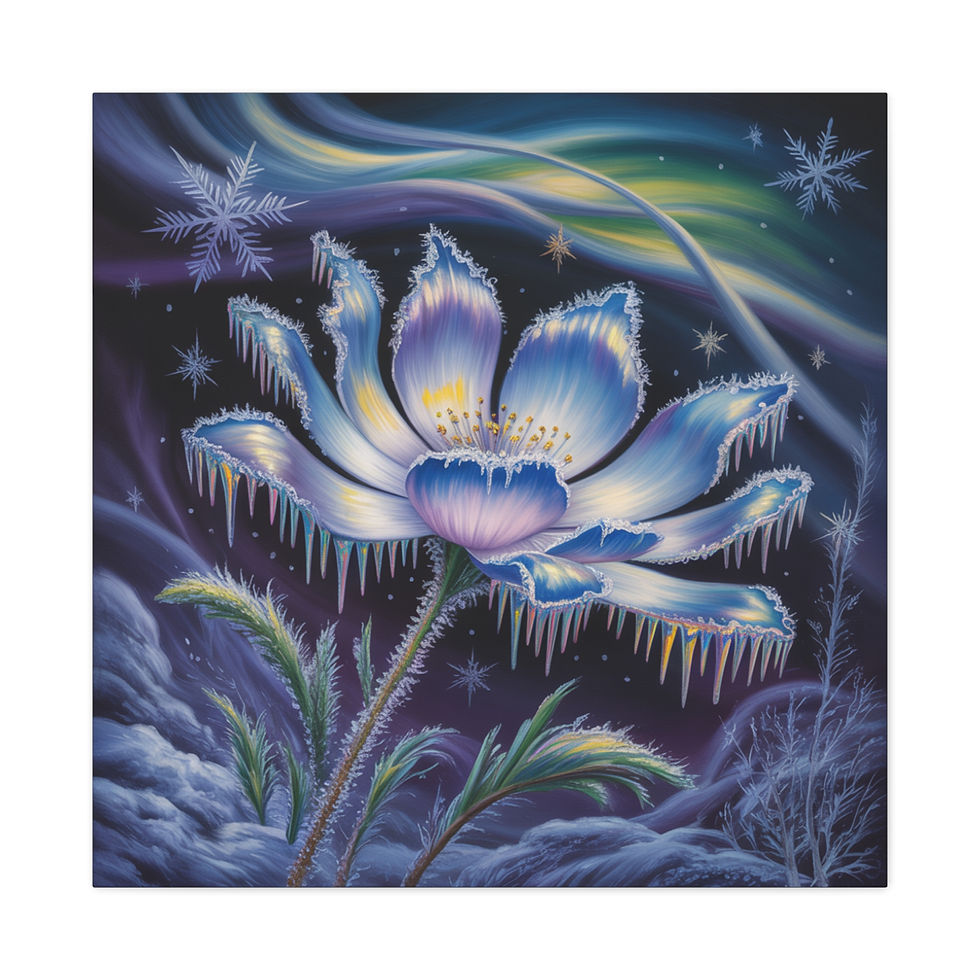 Thumbnail: Frozen Bloom Canvas Art — Winter Flower with Northern Lights