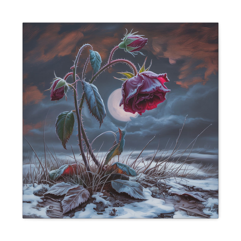 Thumbnail: Wilted Rose Moonlight Canvas Wall Art — Gothic Floral Stretched Canvas