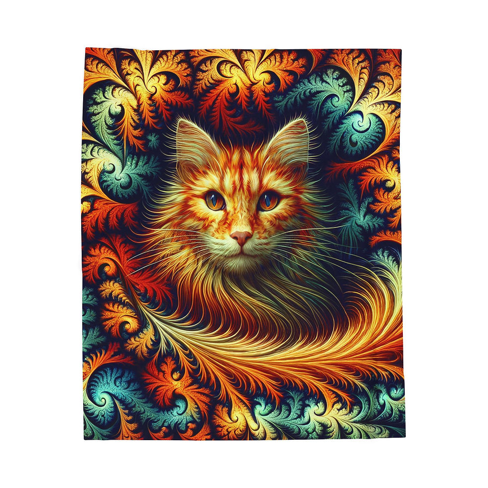Thumbnail: Feathered Feline Plush Blanket, Gift for Cat Lovers, Warm Throw for Couch