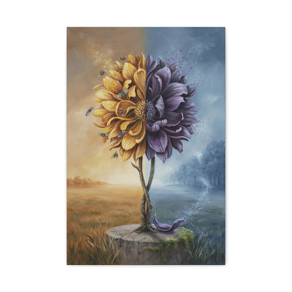 Thumbnail: Dual Season Flower Canvas Print — Split Sun & Moon Botanical Wall Art