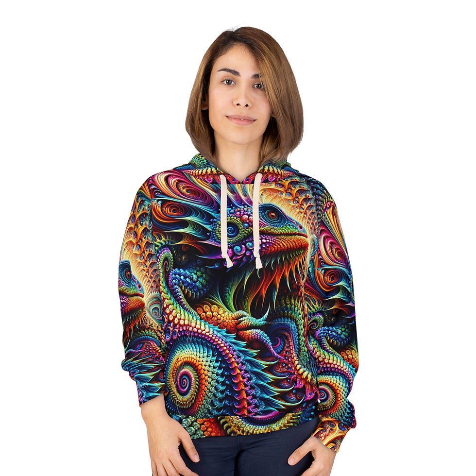 Thumbnail: Radiant Reptile Premium Pullover Hoodie - Festival Wear, Gift for Art Lovers