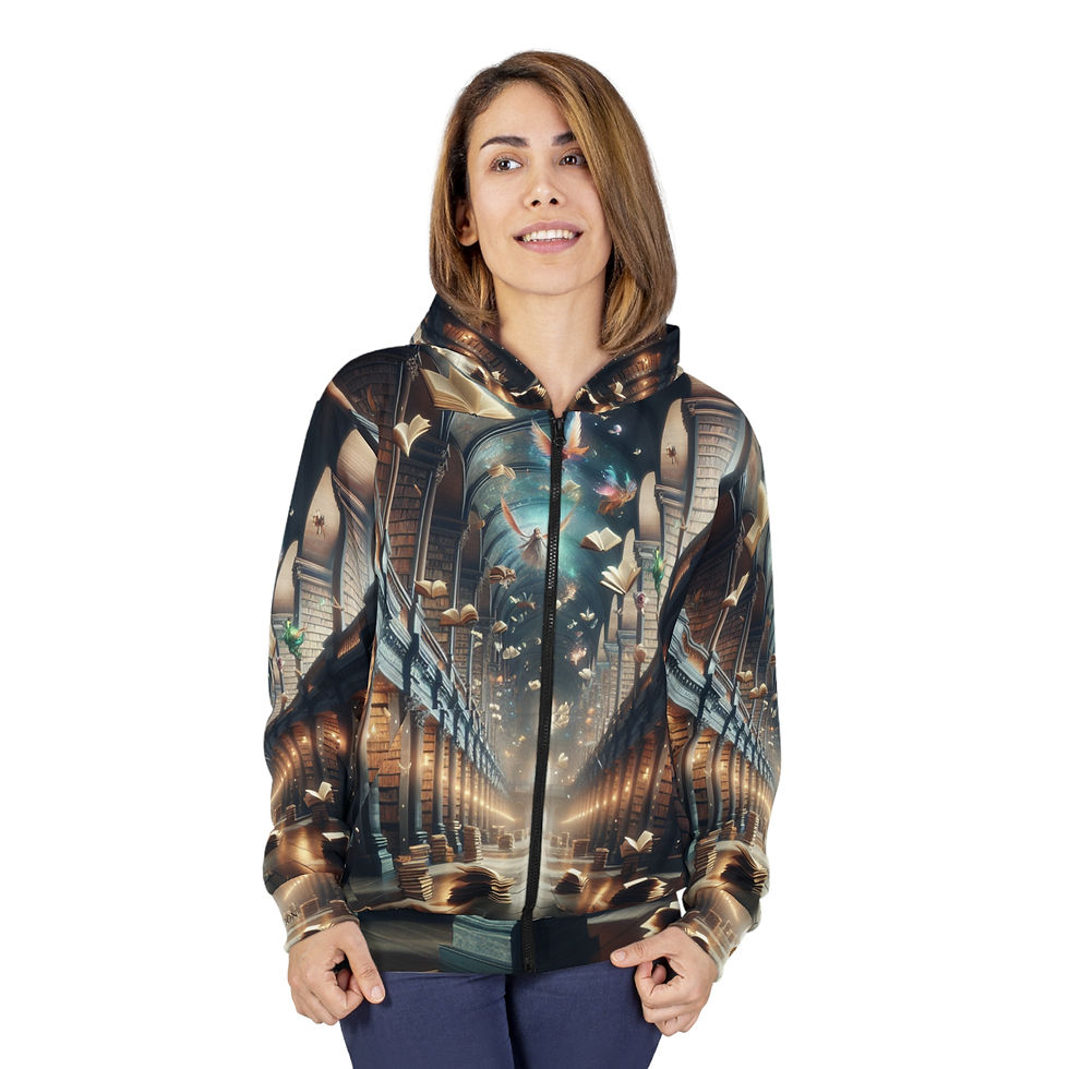 Thumbnail: Enchanting Library Premium Zip Hoodie, Cozy Literary Apparel, Book Lover Gift