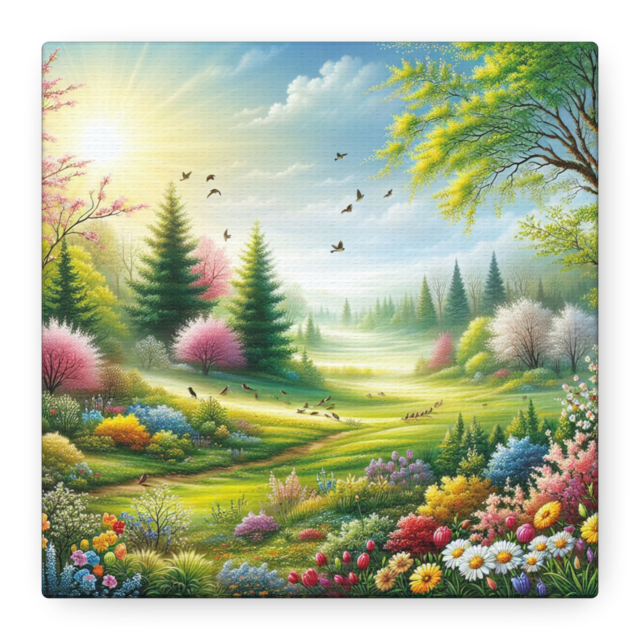 April Spring Landscape Canvas Art - Colorful Nature Wall Decor