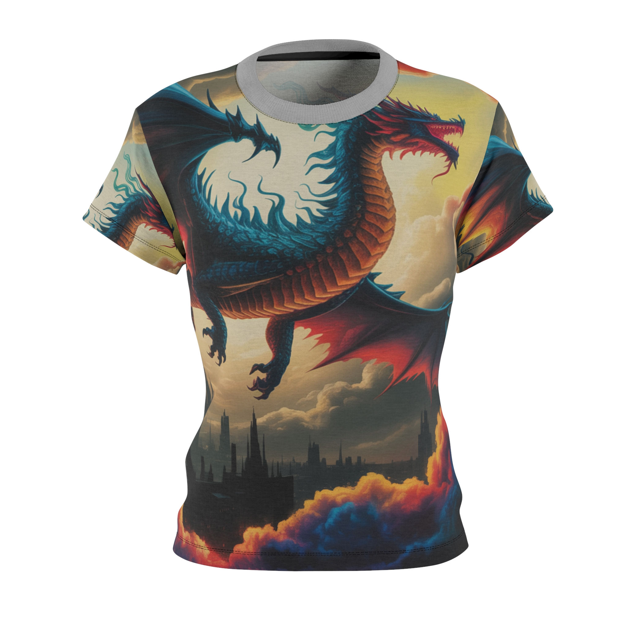 Dragon at Dawn Premium Women's Tee, Fantasy Apparel, Unique Graphic Shirt