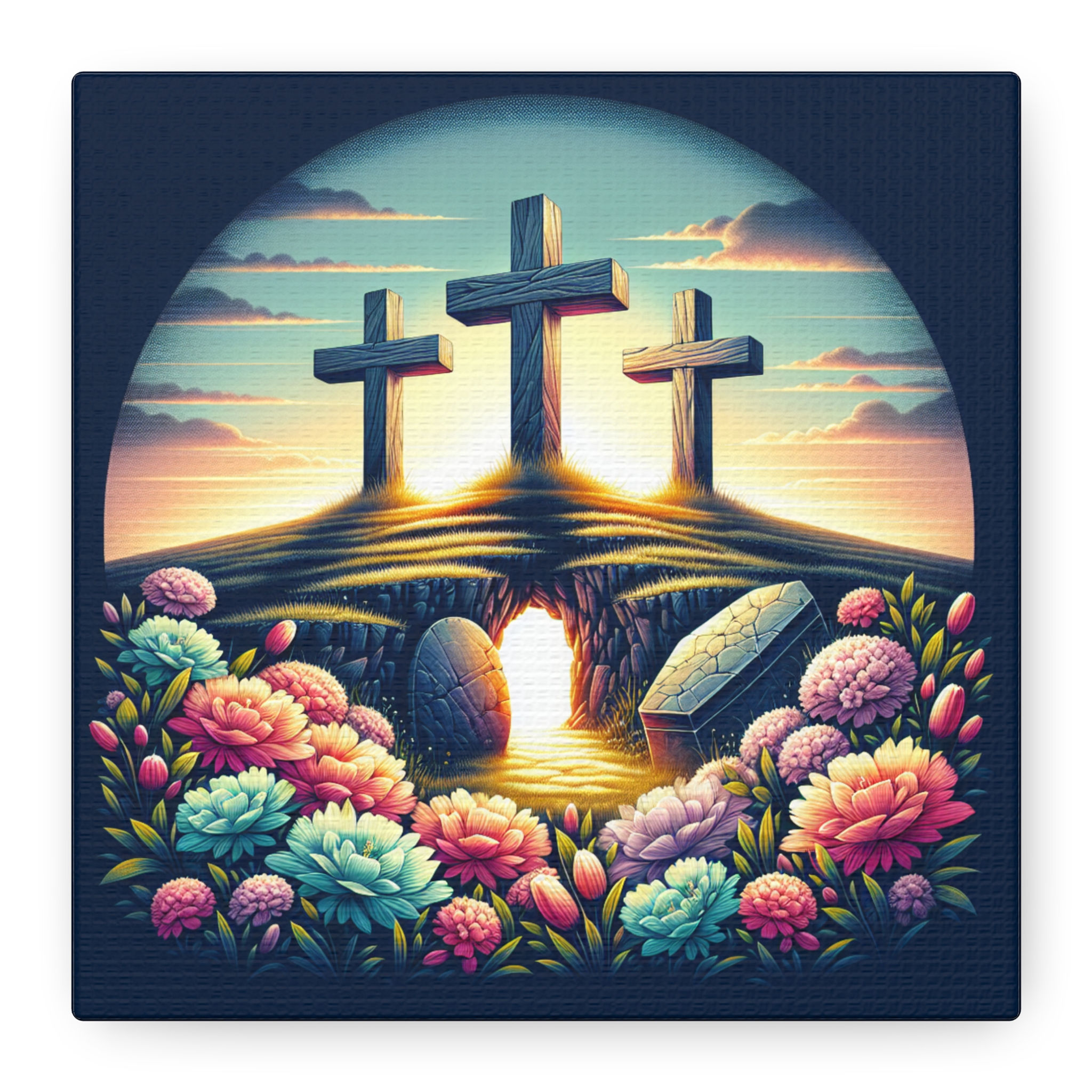 Inspirational Canvas Art - Vibrant Crosses with Floral Design, Gallery Wrap