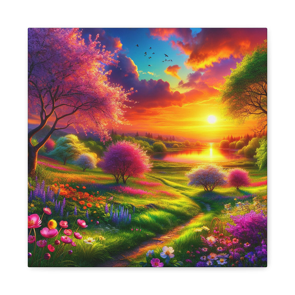 Thumbnail: May Sunset Canvas Art - Sunset Over Flowering Meadow