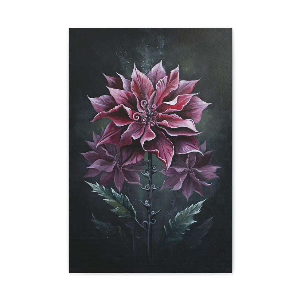 Thumbnail: Dark Botanical Canvas Print — Pink Dahlia Wall Art (Matte Stretched)