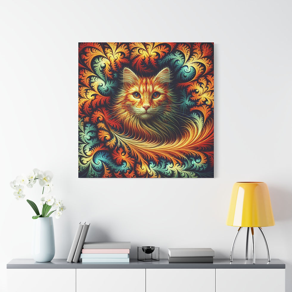 Thumbnail: Feathered Feline Canvas Wall Art, Cat Lover Wall Art, Colorful Pet Decor