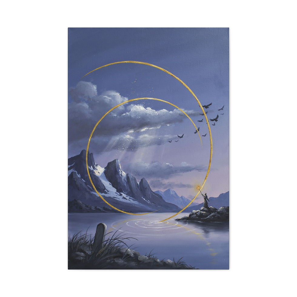 Thumbnail: Moonlit Mountain Canvas Wall Art — Golden Rings Lake Landscape