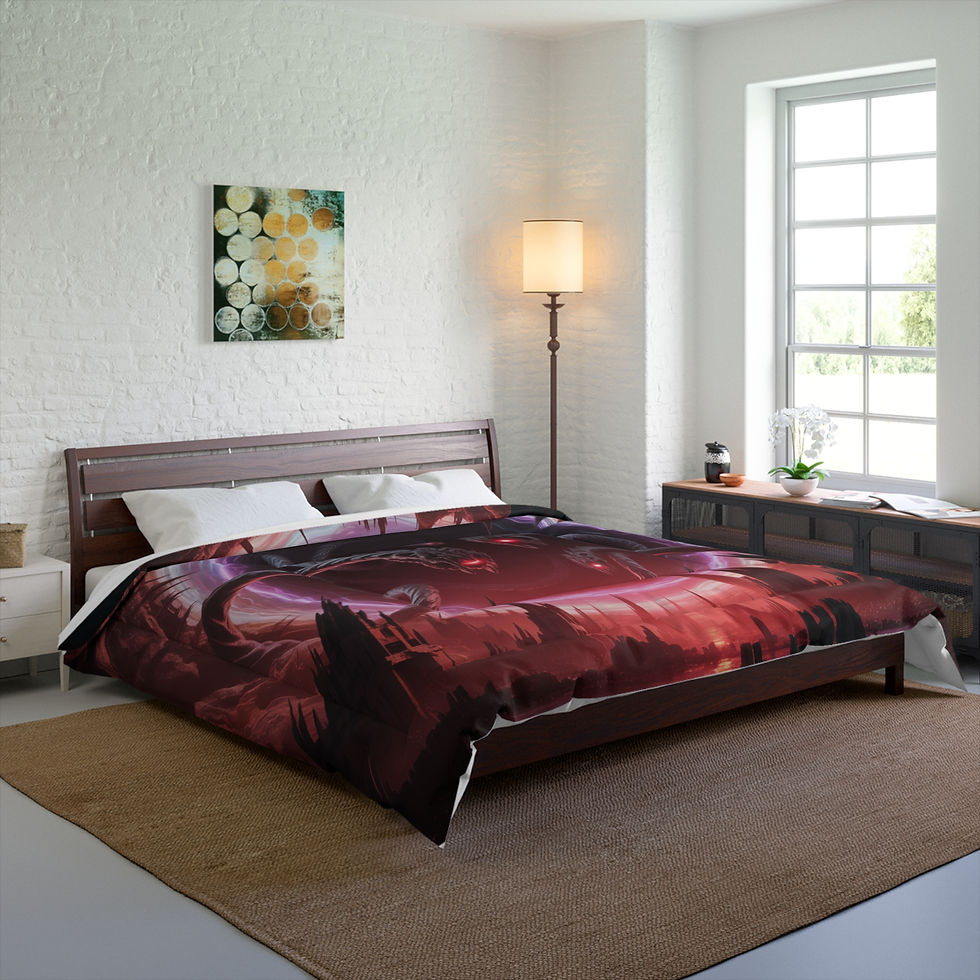 Thumbnail: Beyond the Horizon Comforter, Cozy Decor, Gift for Gamers, Gothic Bedroom Style