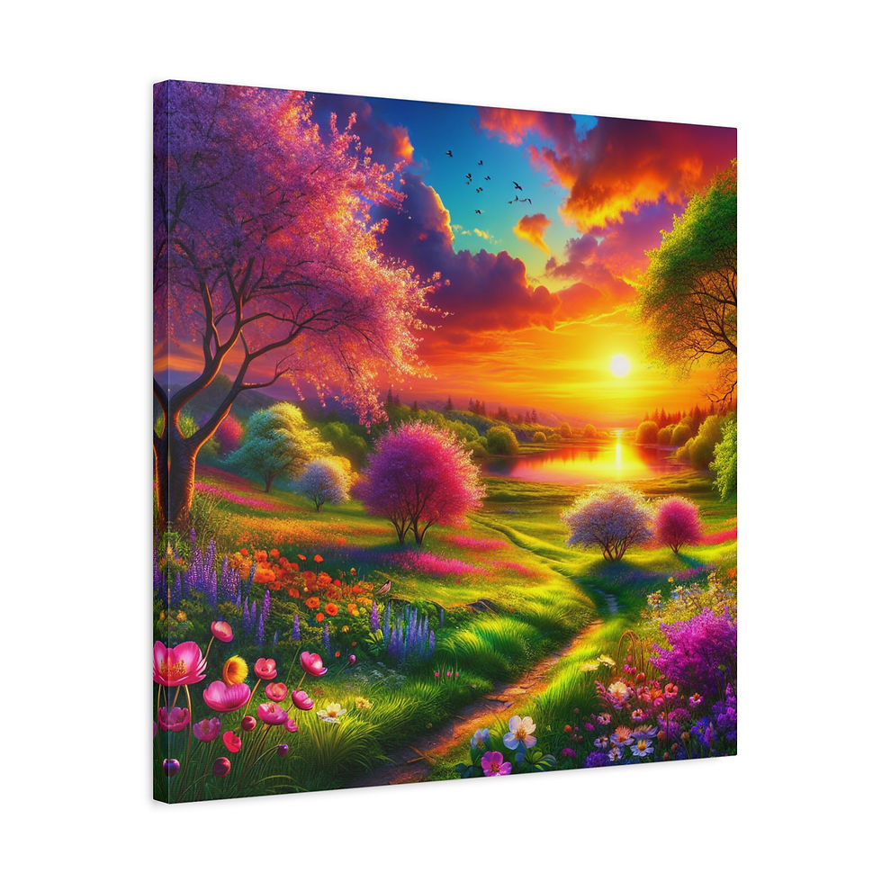 Thumbnail: May Sunset Canvas Art - Sunset Over Flowering Meadow