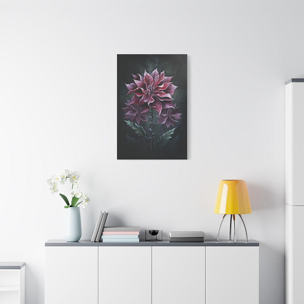 Thumbnail: Dark Botanical Canvas Print — Pink Dahlia Wall Art (Matte Stretched)