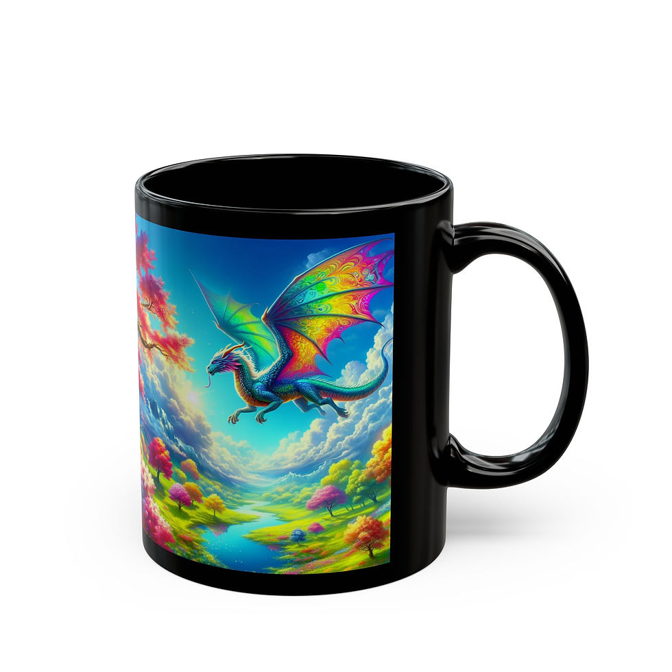 Thumbnail: May Dragon Black Mug - Colorful Dragon & Tree Design - Perfect for Gifts