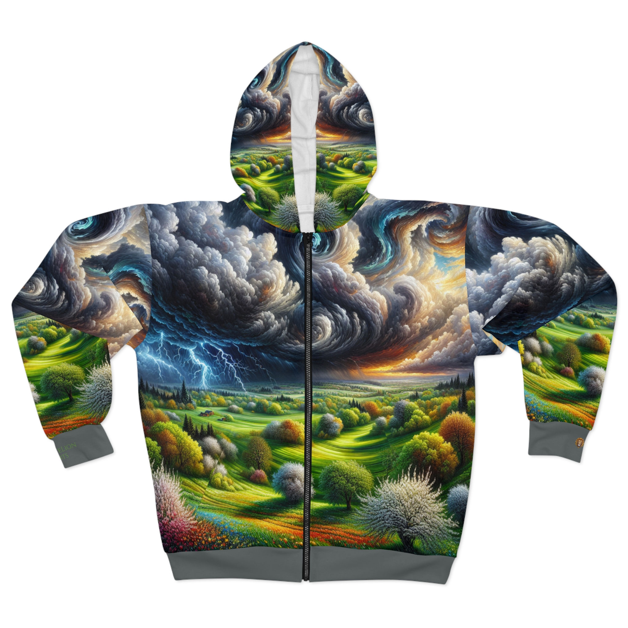 Nature's Storm Unisex Zip Hoodie - Vibrant Landscape Art for Outdoor Lovers