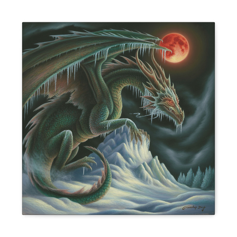 Thumbnail: Icy Dragon Canvas Art — Fantasy Dragon Wall Decor (Blood Moon)