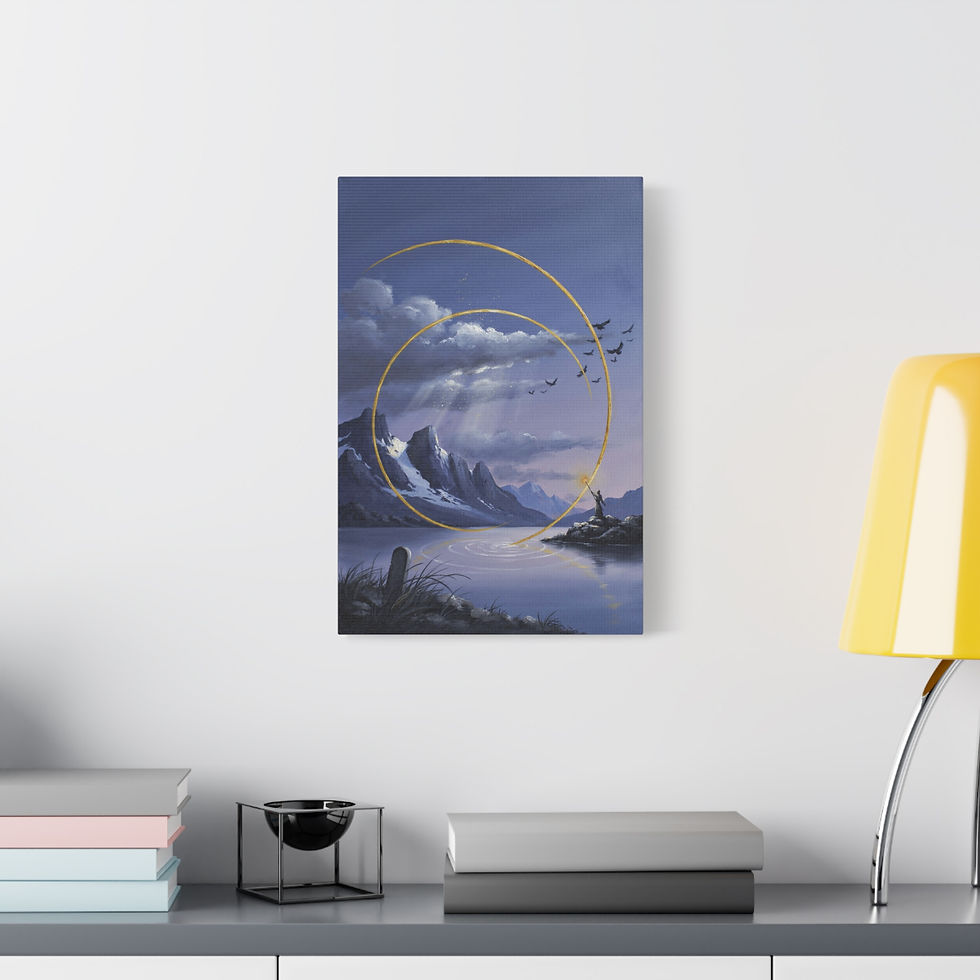 Thumbnail: Moonlit Mountain Canvas Wall Art — Golden Rings Lake Landscape