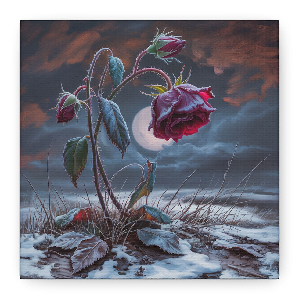 Thumbnail: Wilted Rose Moonlight Canvas Wall Art — Gothic Floral Stretched Canvas