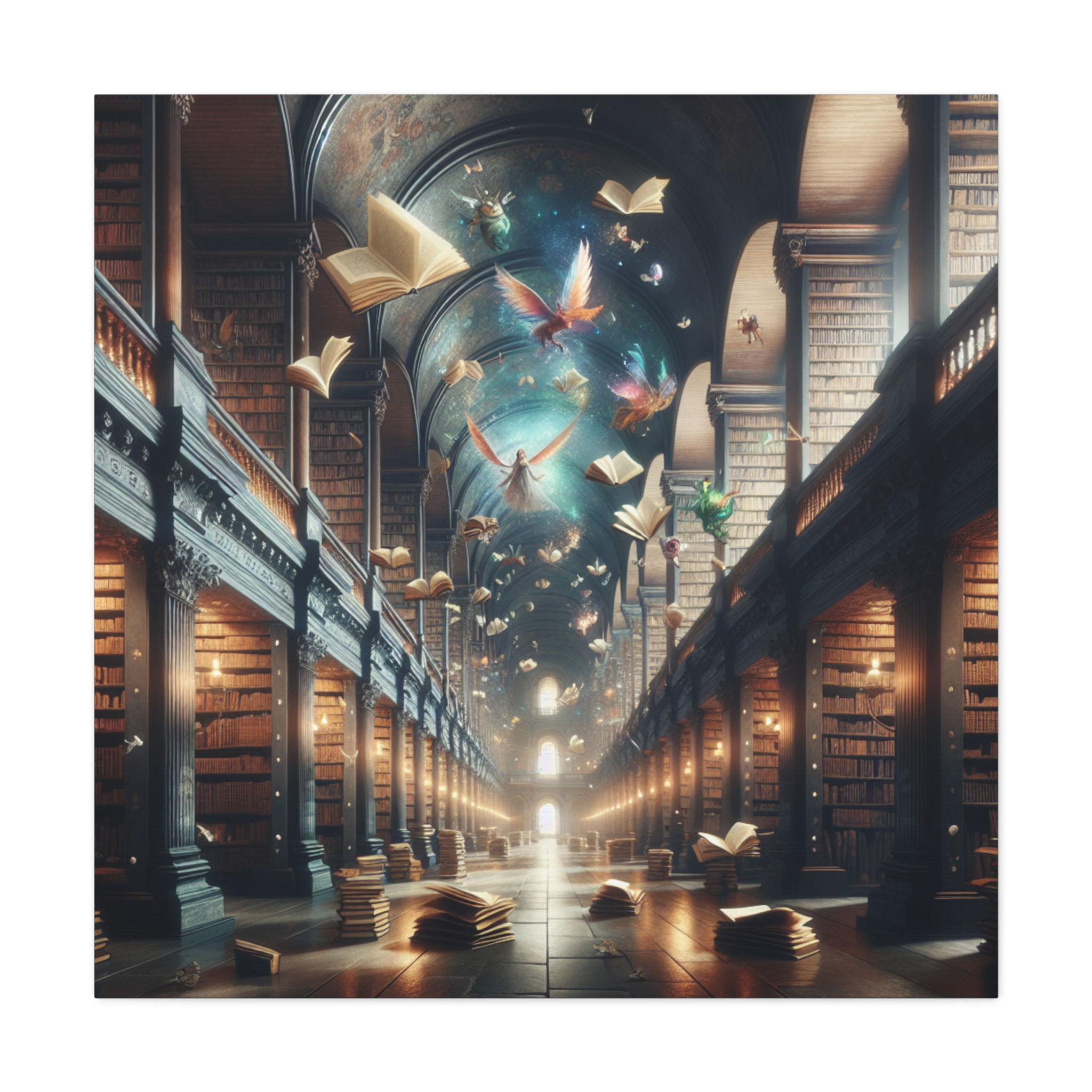 Enchanting Library Canvas Wall Art, Book Lover, Literary Artwork for Bookworms