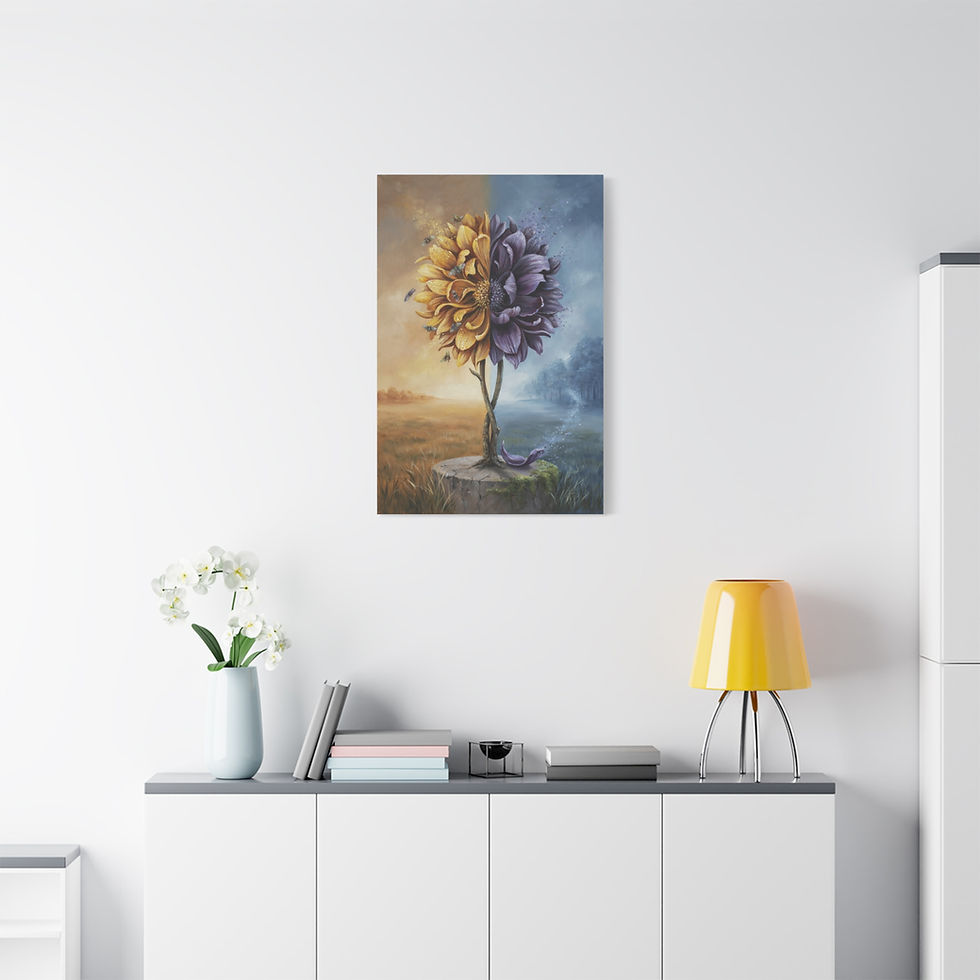 Thumbnail: Dual Season Flower Canvas Print — Split Sun & Moon Botanical Wall Art