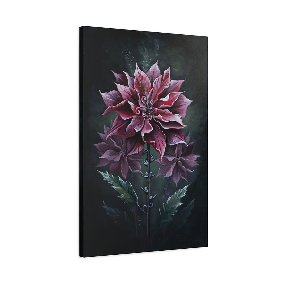 Thumbnail: Dark Botanical Canvas Print — Pink Dahlia Wall Art (Matte Stretched)