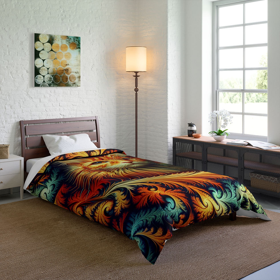 Thumbnail: Feathered Feline Comforter, Cat Lover Gift, Cozy Bedding, Cat Decor
