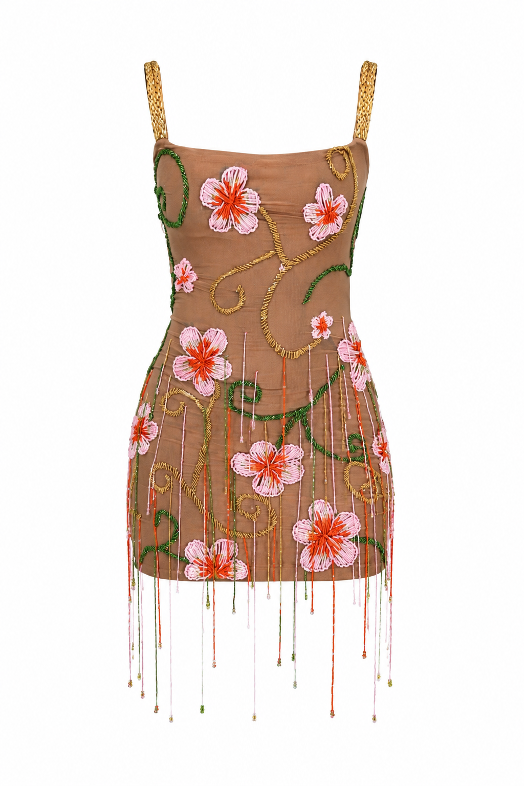 OYINDA HAND BEADED FRINGE MESH DRESS