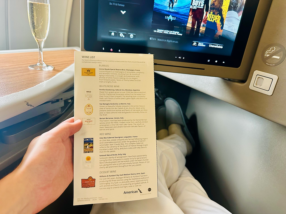American Airlines Flagship First Class A321T Menu