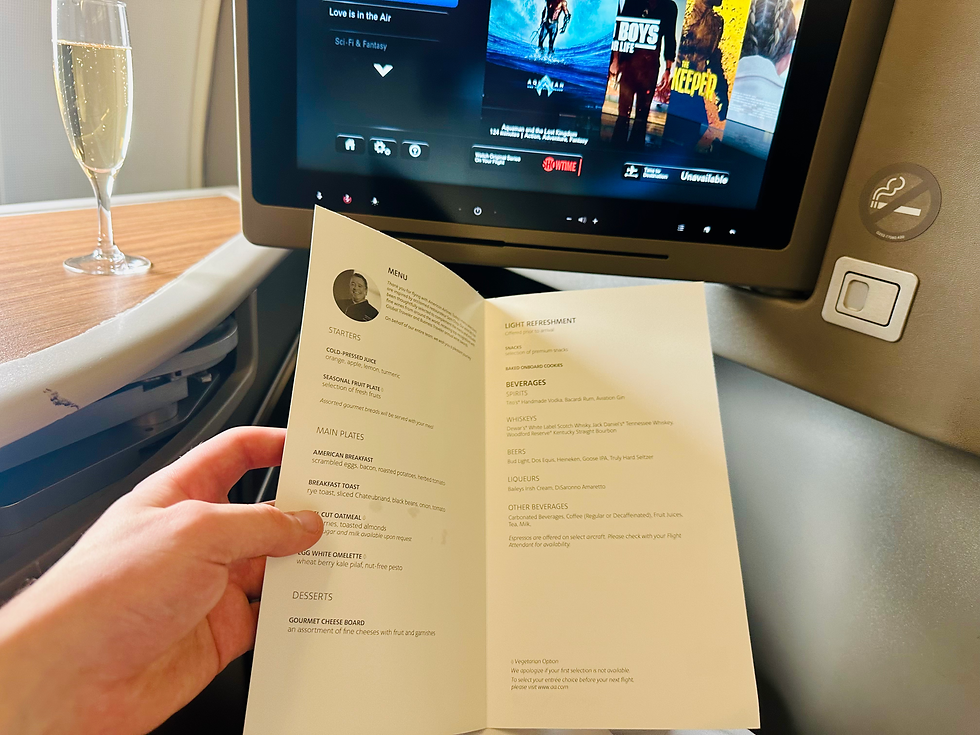 American Airlines Flagship First Class A321T Menu