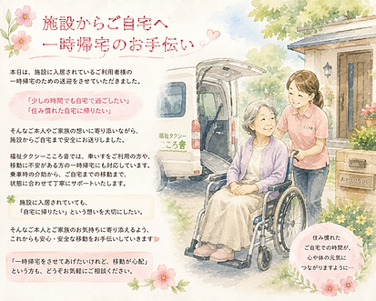 千葉市若葉区福祉タクシーこころ音　本日午後は一時帰宅のお手伝い