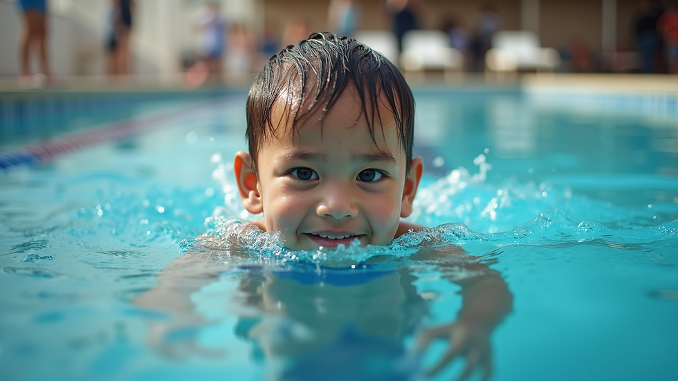Eye-level view of a child practicing swimming skills during ISR training