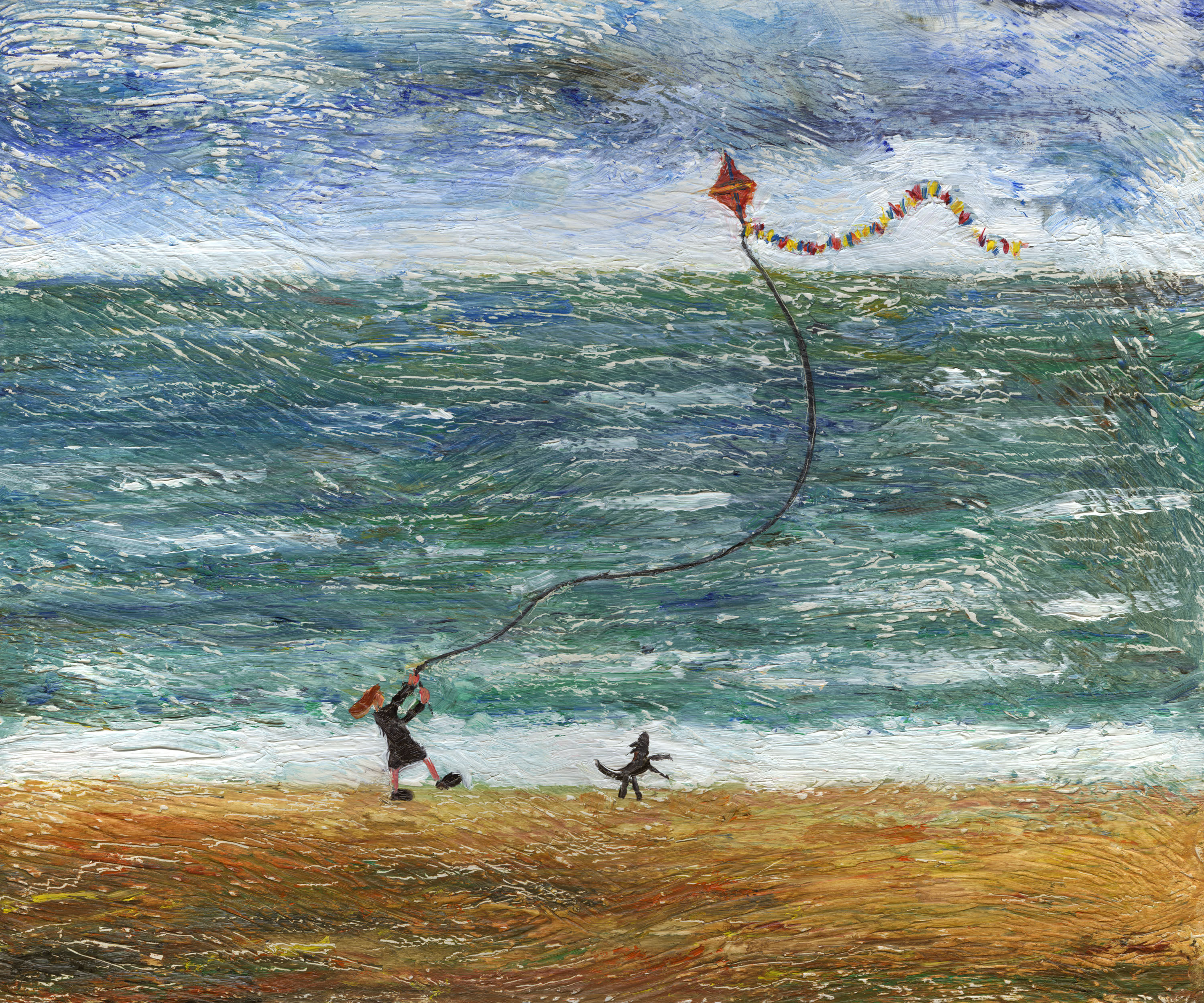 Ruby loves her new red kite.